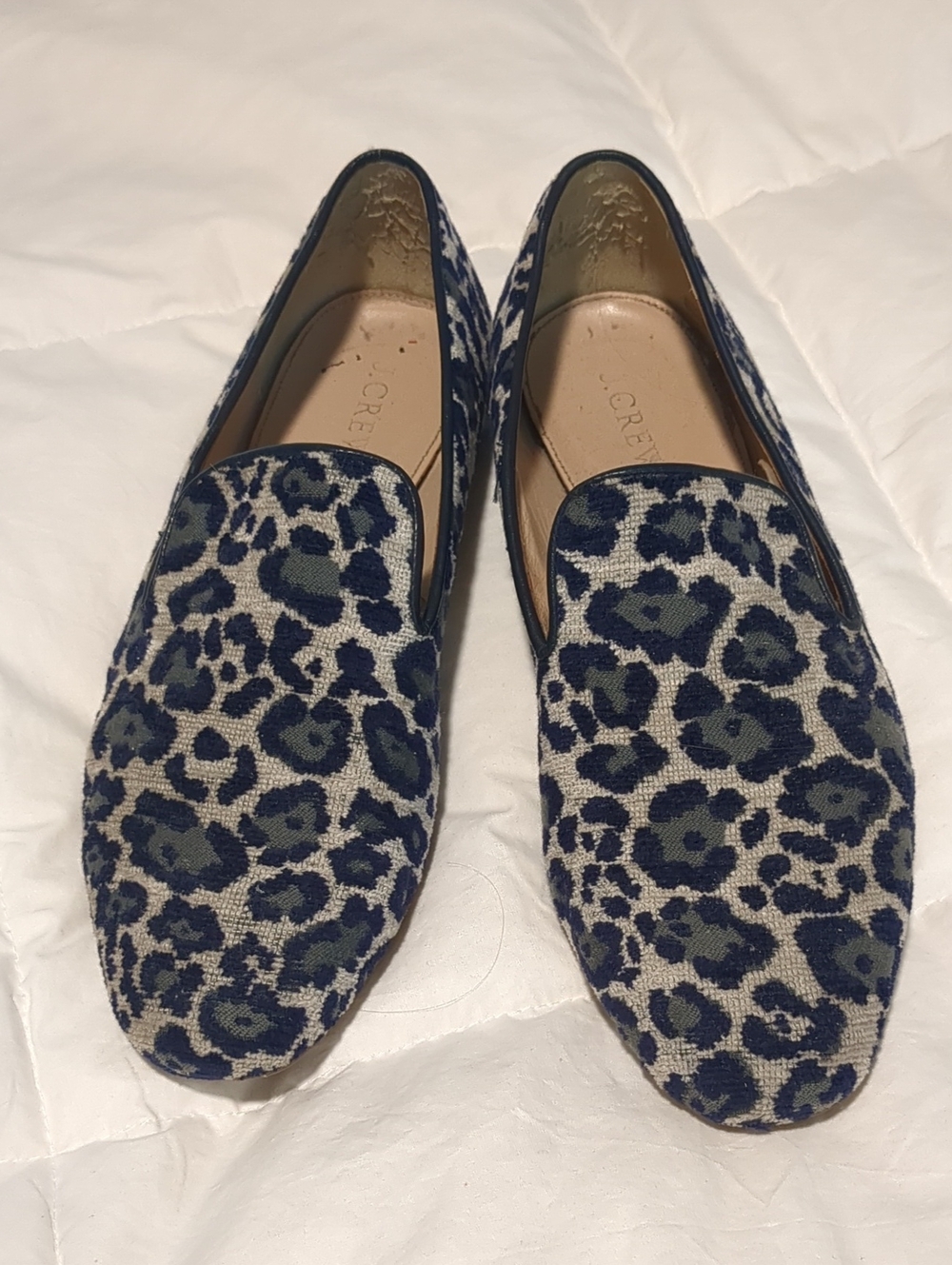 J. Crew loafer flats leopard print jacquard blue & gray size 8.5/9